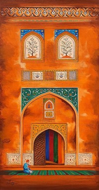 S. A. Noory, Wazir Khan Mosque - Lahore, 18 x 36 Inch, Acrylic on Canvas, Cityscape Painting, AC-SAN-116